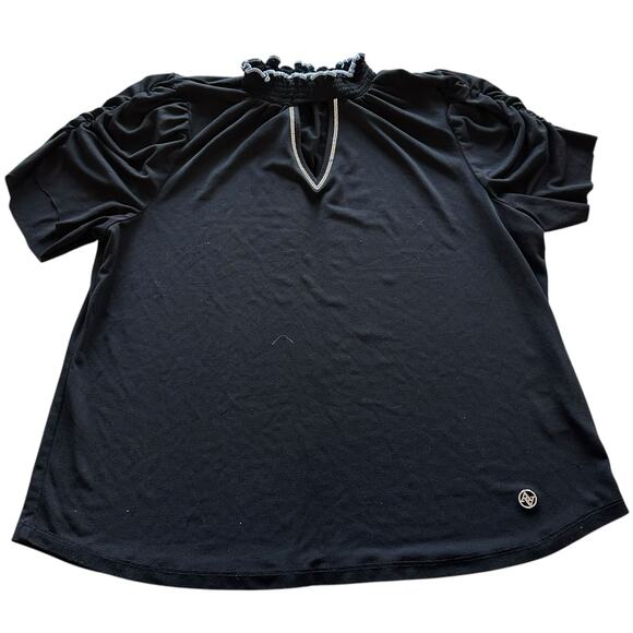 Adrienne Vittadini Tops - Womens Shirt Size XL Black  Choker Neckline Whimsigoth Workwear Office Bling